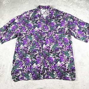 VTG 90s Retro Abstract Art Rayon Shirt Men's L Purple Teal Button-Up Cotler